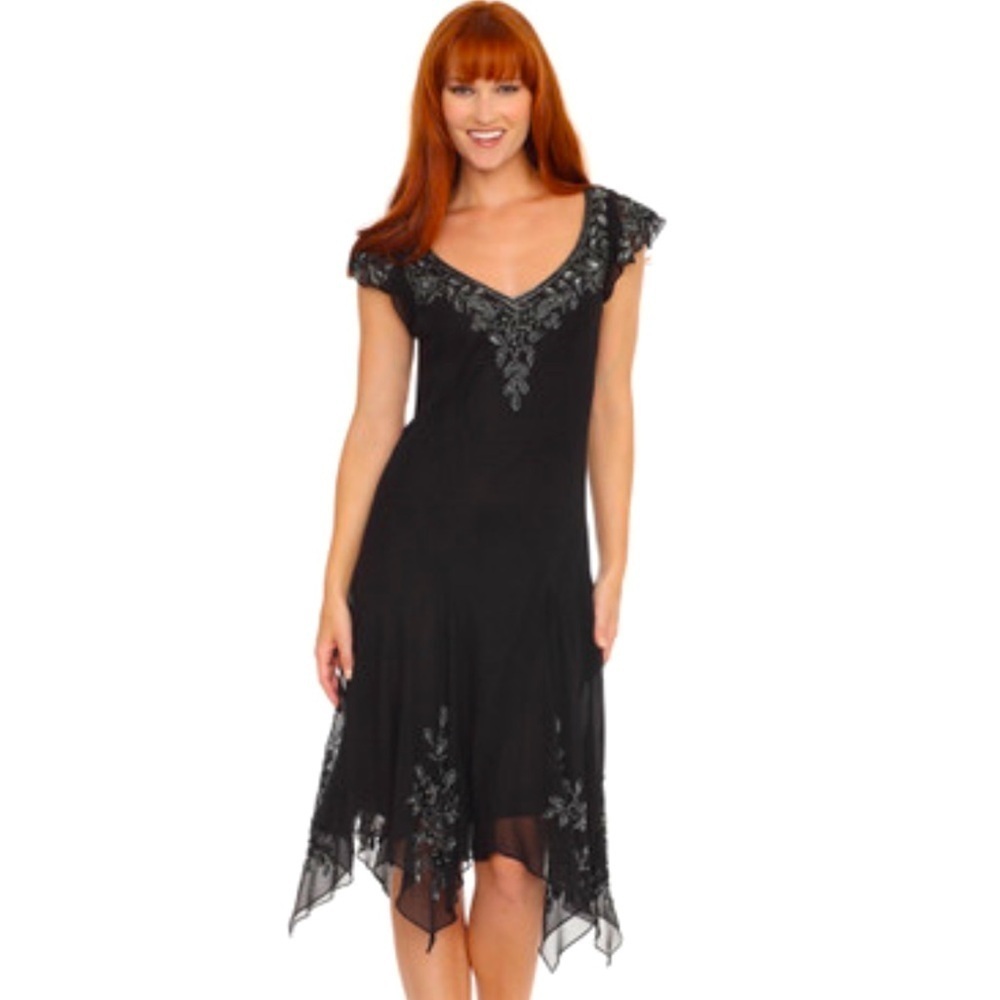 JKARA Beaded Hanky Hem Dress Size 10 NWT